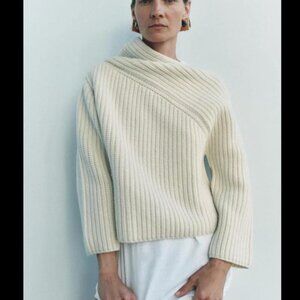 BRAND NWT ZARA Wool Blend Asymmetric Neckline Sweater - White